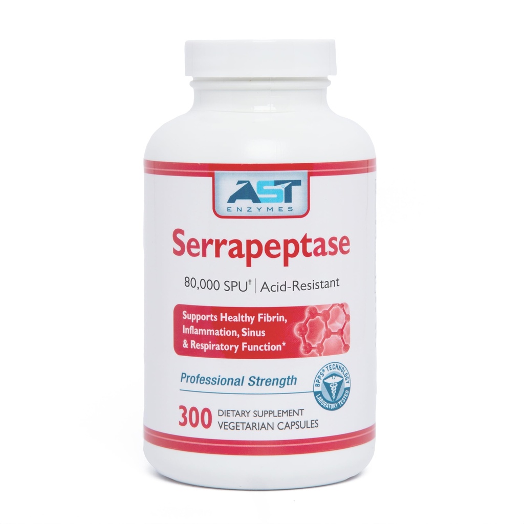 AST Enzymes Serrapeptase 80.000 SPU - 300 Vegetarian Capsules - Premium Natural Systemic Enzymes - Acid- Resistant Serrapeptase