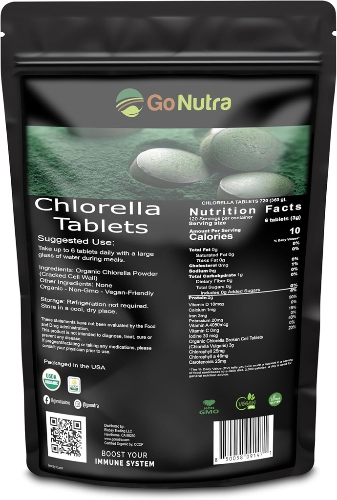 Chlorella Tablet Organik Broken Cell, 3000mg Per Serving, 1000 Tablet - Superfood Rich in Minements, Chlorofil, Acids, Fatty Acids, Fiber & Protein, Non-GMO & Vegan