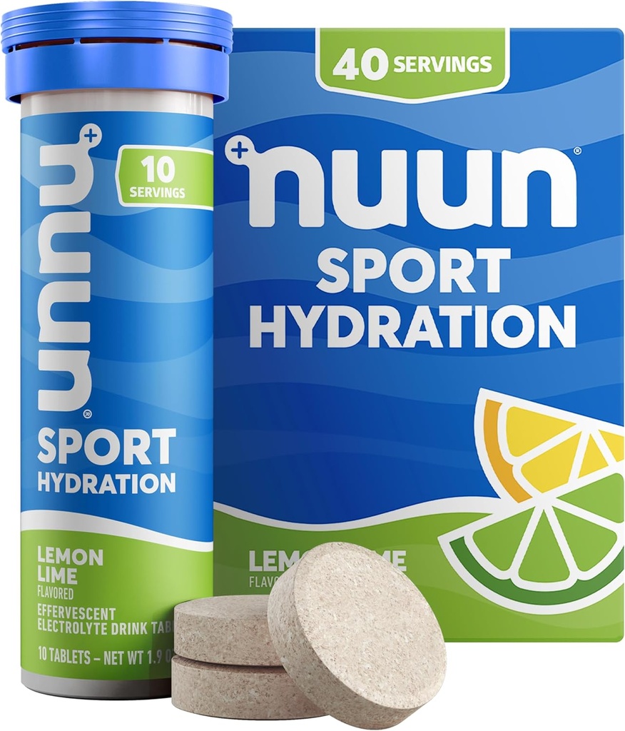 Nuun Sport Electrolite Tablet dengan Magnesium, Kalsium, Potasium, Chloride & Sodium, Gluten Free & Vegan, Lemon Lime, 4 Pack (40 Servis Total)