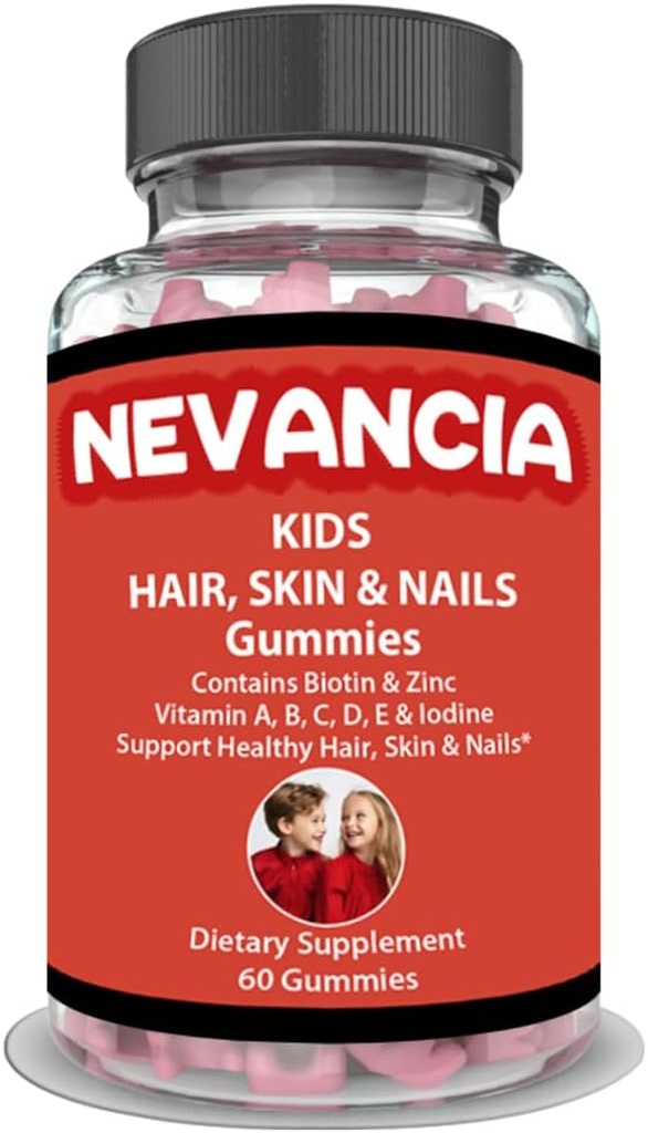 Kids Hair, Skin & Nails Gummies Contain Biotin, B Vitamin, Vitamin C, Zinc, 60 Delicious Gummies, Help Strengthen Nails, Grow Healthier Hair, give Kids Skin a Natural Glow