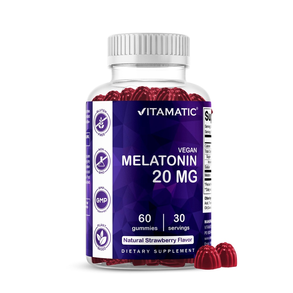 Vitamin Melonatin 20mg Gummies untuk Dewasa, 30 Hamba - 60 Count - Non-Habit Forming Supplemen