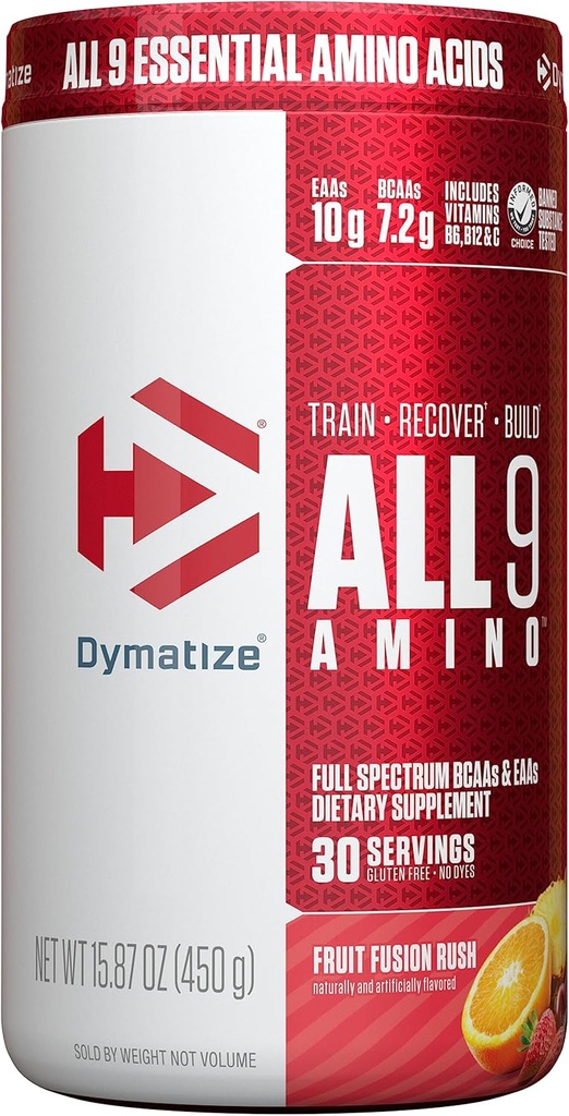 Dymatize Alla9 Amino, 7.2g BCAAs, 10g Spectrum Penuh Esmino Acids Per Serving for Recovery and Muscle Protein Synthesis, Fruit Fusion Rush, 30 Servings, 15.87 Ounce