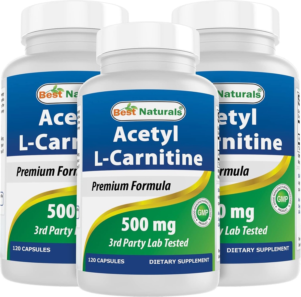Terbaik Acetyl L- Carnitine (ALCAR) 500mg, 120 Capsules, 120 Servings - Non-GMO dan Gluten Bebas, 1 Capsule per Serving (3 Pack)