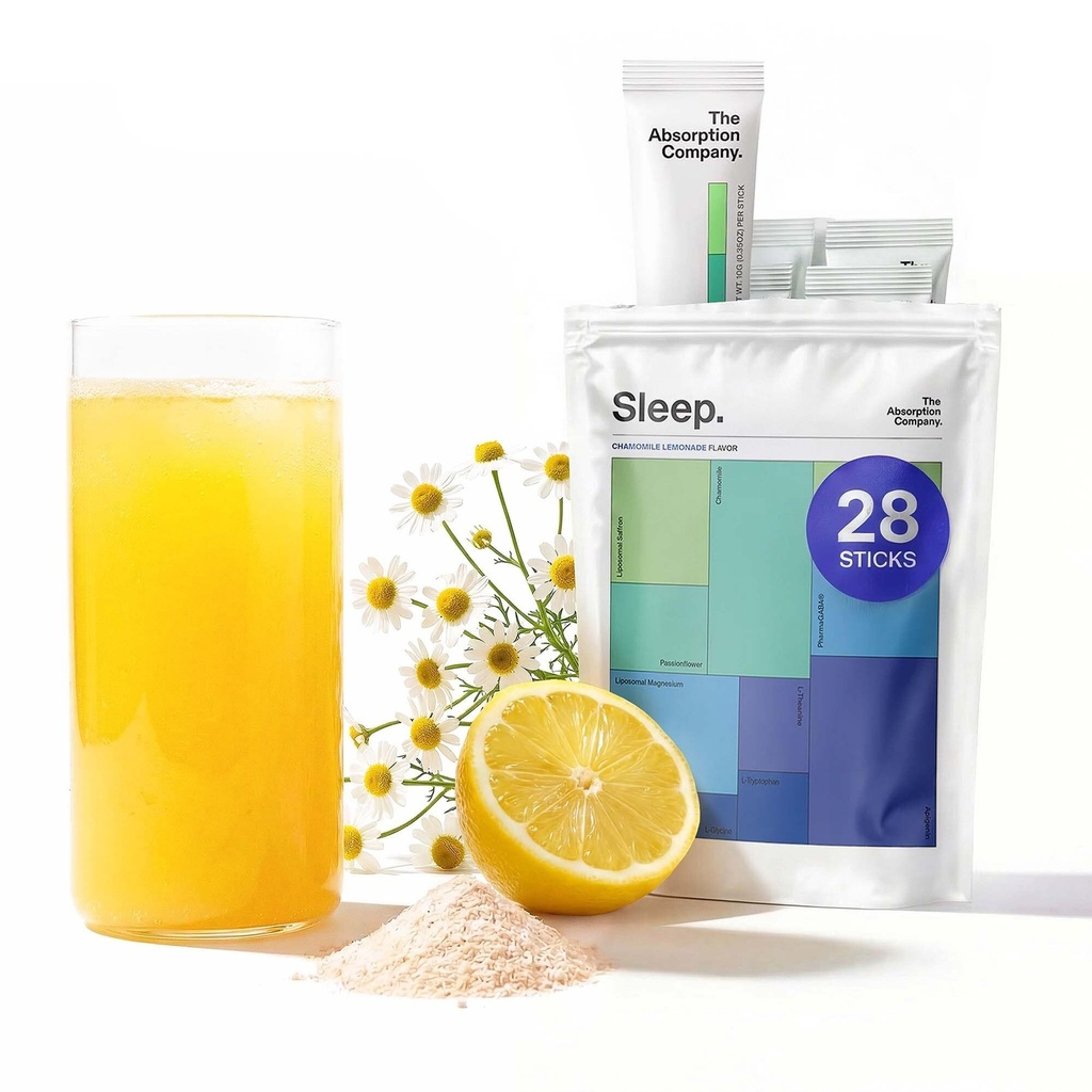 Sleep Aid Powder - Calming Drink for Deep Sleep with Lipomal Saffron, Magnesium & PharmaGABA Melonabi- Free Natural Suplemen Bebas untuk Mengurangi Stres dan Impreve Sleep Quality Chamomile Lemonade 28 Sticks