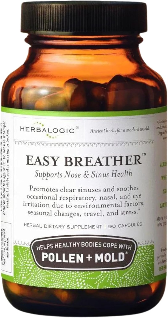 Herbalogic - Easy Breather Herb Capsules - Support Nose & Sinus Healthy Bodies Cope with Pollen & Mold - Based on The Tradisional Chinese Formula Yu Ping Fang San - 90 Cap Count