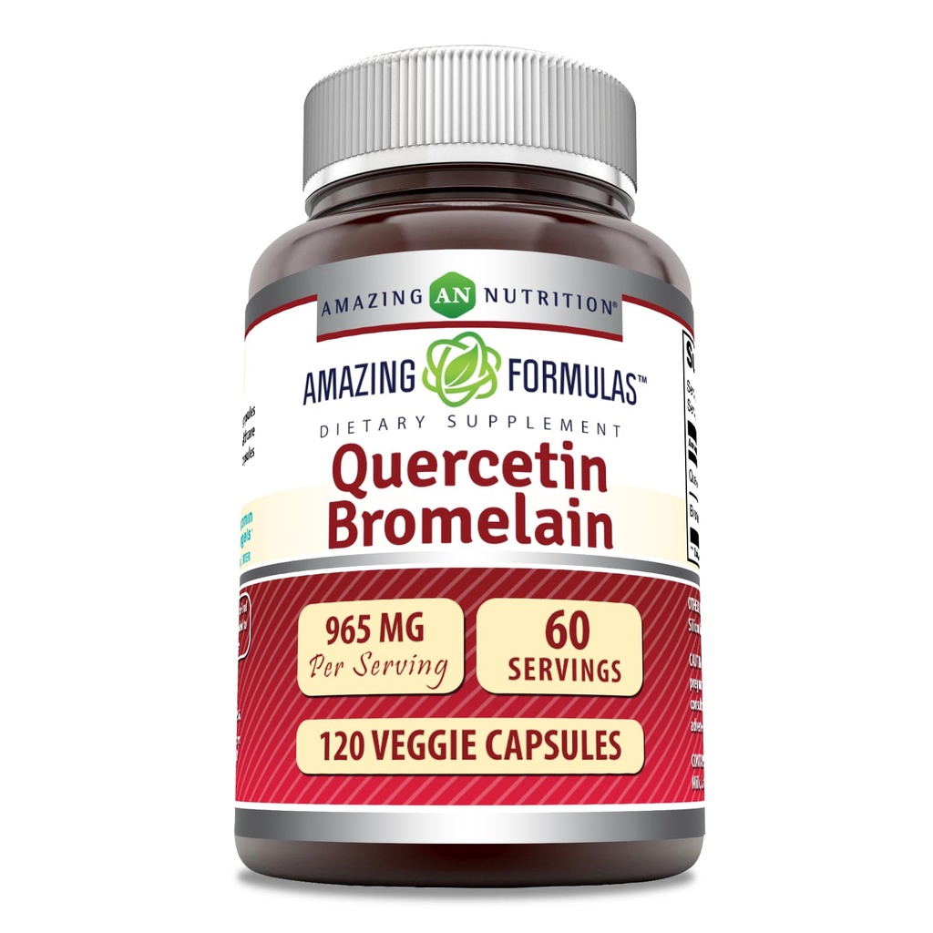Amazing Formulas Quercetin 800mg dengan Bromelain 165mg, 120 Vevgie Capsules Suplement; Non-GMO 124; Gluten Free 124; Dibuat di USA