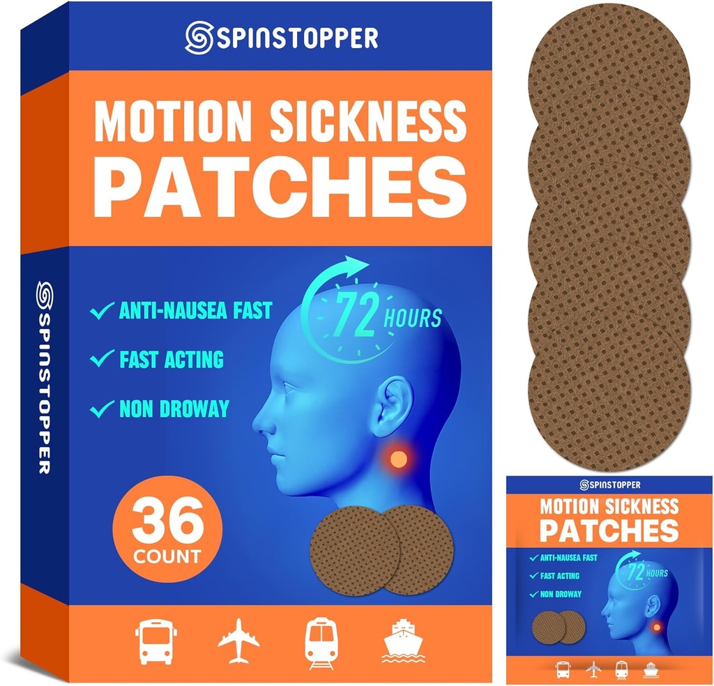 Motion Sickness Patches (36 Cacah), Sea Sickness Patch, Motion Sickness Patches for Cruise, Trains, Buse, and Airplanes, Motion Sickness Patch for Vertigo Relief & Motion Sickness Relief