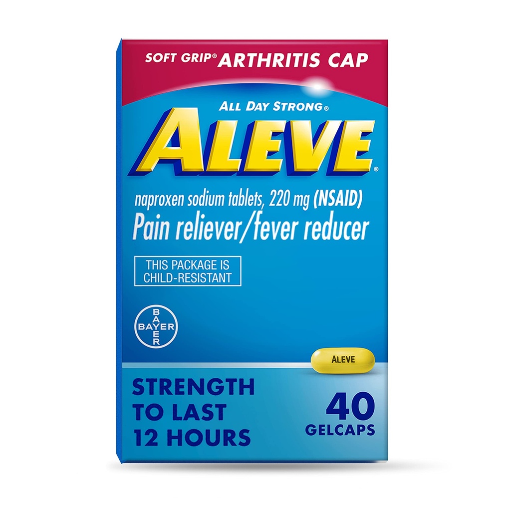 Aleve Gelcaps with Soft Grip ® Cap, Naproxen Sodium, Suin Relief Medicine, 40 Count