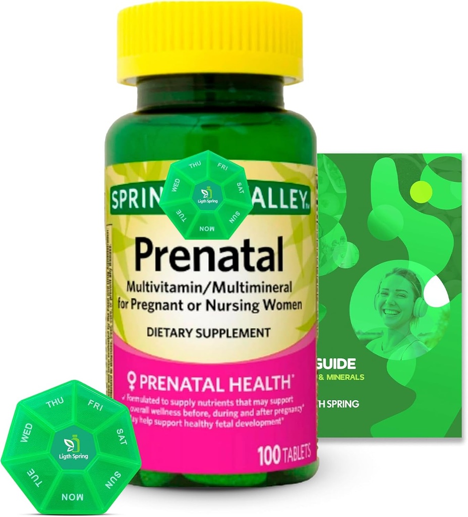 Prenatal Multivitamin / Multimineral 100 tablet dengan Bundle Exclusive Vitamin & Mineral - A ke Z -Better Ligth & Spring Guide + Weekly Pill Organizer (3 Item)