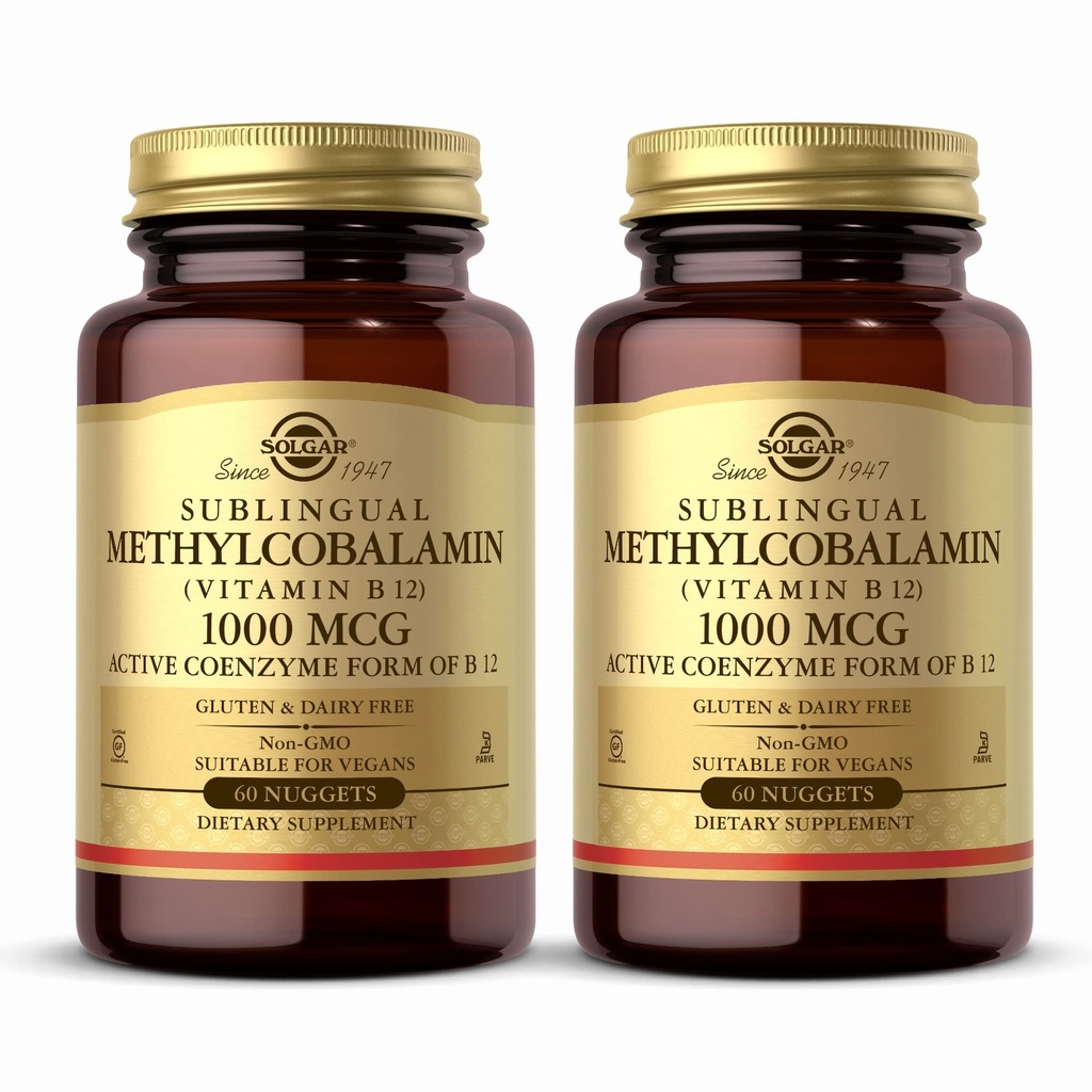 Solgar Methylcobalamin (Vitamin B12) 1000 mcg - 60 Nuggets, Paket 2 - Support Metabolisme Energi - Non-GMO, Vegan, Gluten Free, Dairy Free, Kosher - 120 Total Servings