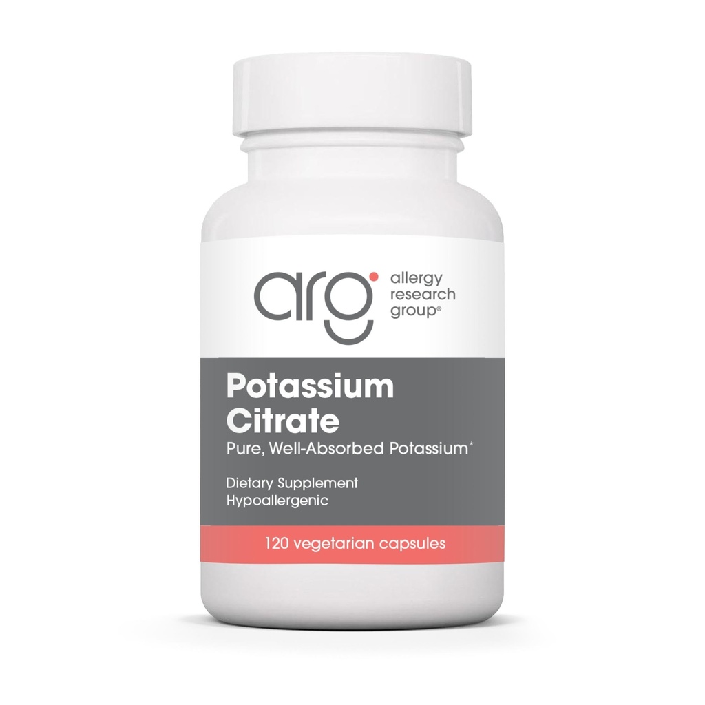 Kelompok Penelitian Alergi Potasium Citrate - untuk Pria & Perempuan, Organik, Murni, Yah-Lembab, Tambahan 99mg, Kapsul Vegetarian - 120 Cacah