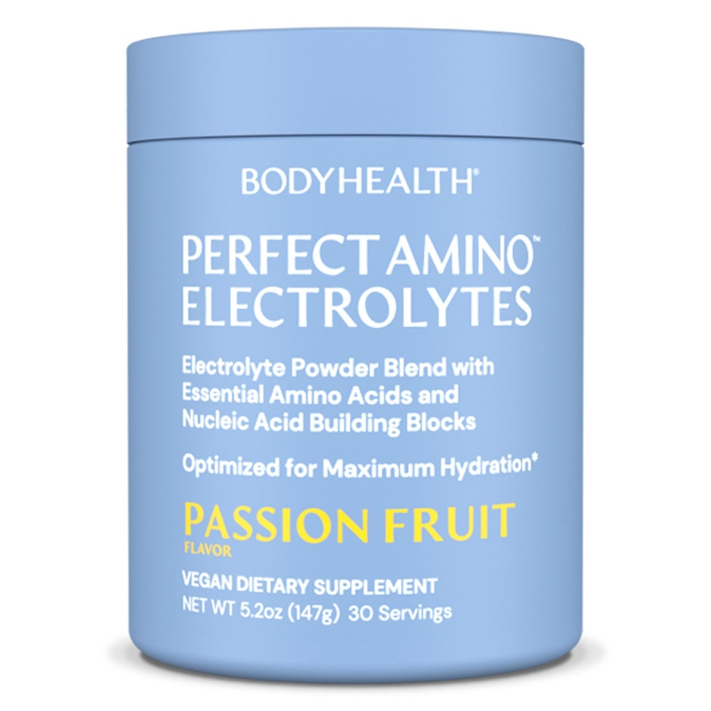 BodyHealth PerfectAmino Electrolytes Powder No Sugar, Hidration Fasting Keto Zero Sugar Electrolytes Minum Mix dengan Trace Mineces Passion Fruit - 30 Servis