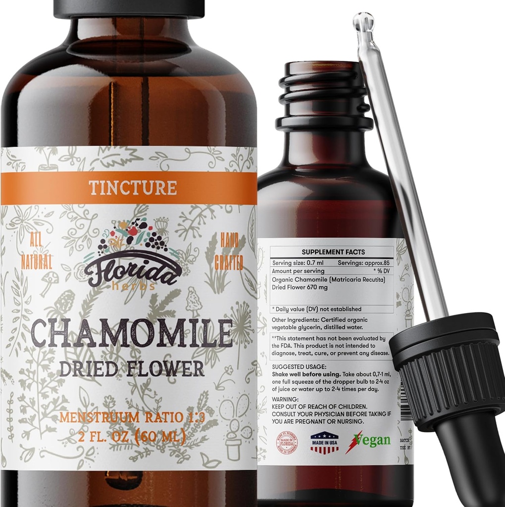 Chamomile Ticture, Organic Chamomile Extract (Matricaria Recutta) Flowers