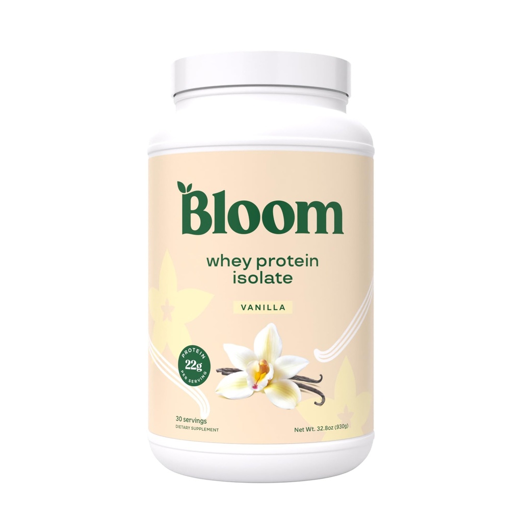 Bloom Nutrition WHey Isolate Protein Powder, Vanilla - Murni Iso Post Workout Recout Blend, Smoothie Mix dengan Enzymes Digevical for Gut Health - Low Carb, Keto & Zero Sugar Ditambahkan
