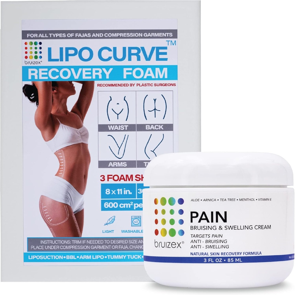 Arnica Montana Bruising & Swelling Cream & LipoCurve Foam Post Bedah Pads Bundle, for Liposuction Post Besurgery Recovery & Lymphatic Drainage