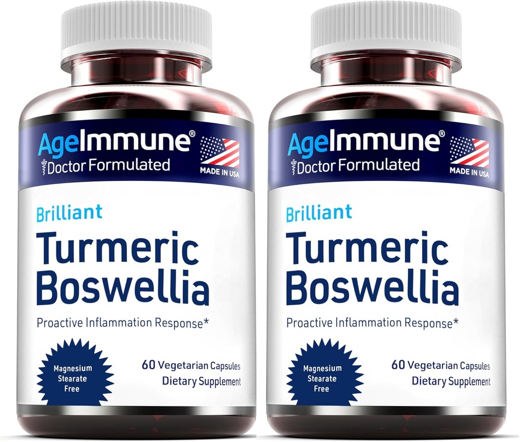 Turmeric Tambahan dengan 65% Boswellia Extract Serrata dengan Black Pepper sebagai Bioperin - Inulin -Turmeric Curcumin 95% Ekstraksi Inflammation Sehat dan Gut Health - 60 Capsules - 2 Pack