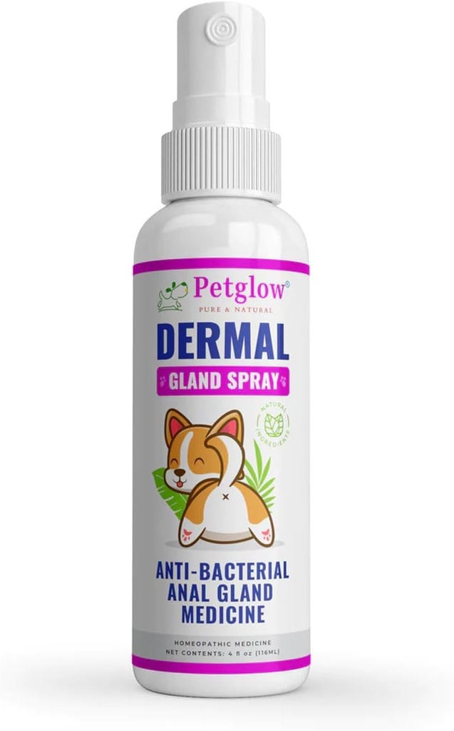 Petglow Anal Gland Mediction, Anal Cleaning for Dogs, Anal Gland Duck, Pet Grooming Spray, Treats and Prevents Dog Anal Gland Infeksi, Friar Anal Gland Relief Hygiene Spray - 4 fl oz
