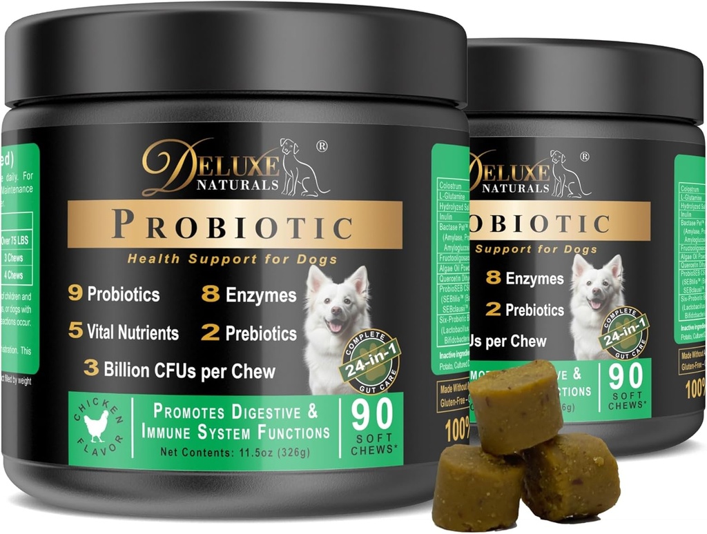 Progres for Dogs 134; All- Natural Dog Probiotic Suplement with Enzymes, Prepoles, Labu 124; Provency Digetical Health, Impreve Allergy & Imunity, 180 Count (Pack of 2 x 90)