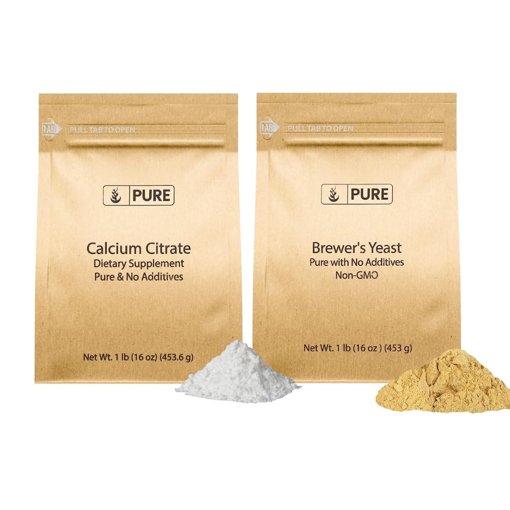 Murni lngredients Brewer 's Yeast and Calcium Citrate Bundle, 1 lb Masing-masing, Tidak Ada Addonitives atau Fillers, Suplemen