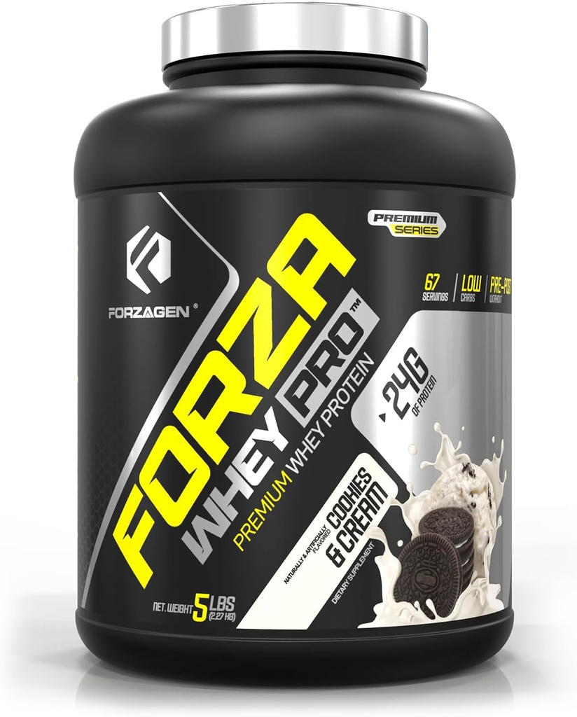 Forzagen Whey PRO Low Carin Powder 124; 24g dari Protein per Serving, Lower-Sugar, Premium Whey untuk Shakes & Mixes for Men & Women, BCAA 124; Cookies & Cream, 5 Ibs. (67 Pelayan)