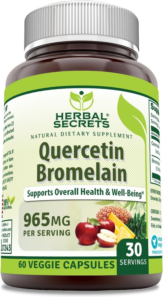 Herbal Secrets Quercetin 800 Mg dengan Bromelain 165 Mg Suplemen 124; 60 Vevgie Capsules 124; Non-GMO 124; Gluten-Free 124; Dibuat di USA