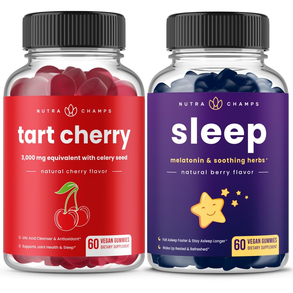 NuttraChamps Tart Cherry & Sleep Gummies Bundle 124; Lengkap Otot & Sleep Dukungan