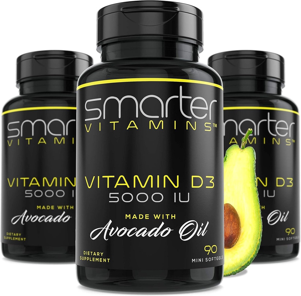 (3 Paket) Smarter Vitamin D3 5000 IU di Avocado Oil 125mcg 270 Mini Softgels