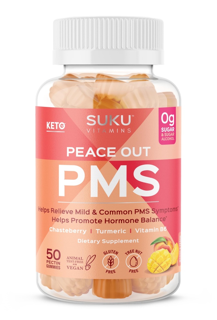 SuKU Vitamin - PMS Gummy Tambahan dengan Chasteberry untuk Relieve PMS dan Menopause Peach Mango Gummies (50 Count)