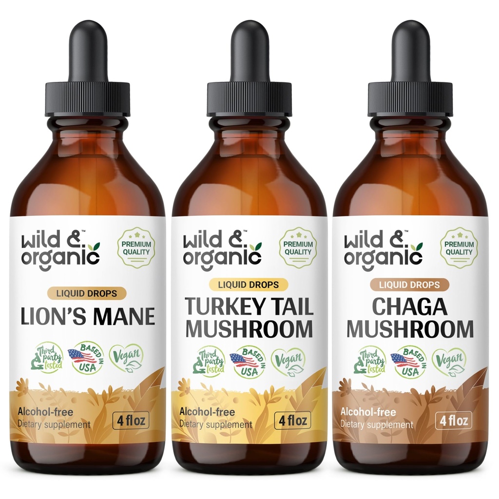 Wild & Organic Lion 's Mane, Turkey Tail & Chaga Mushroom Tictures