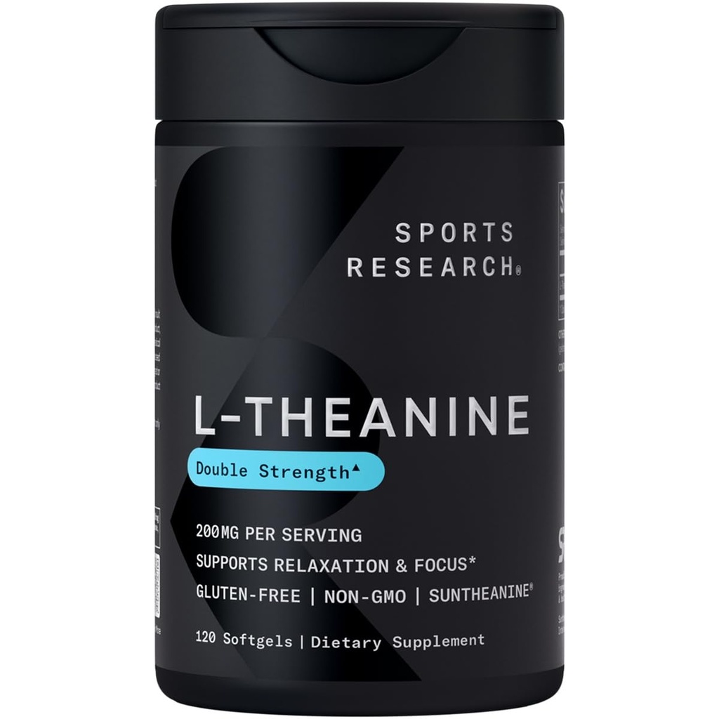 Penelitian Olahraga Kekuatan Ganda L- Theanine Tambahan - Suntheanine Softgels untuk Fokus, Relaxation & Alertice - Non-Drowsy Dukungan Dibuat dengan Koconut Oil, Non-GMO & Gluten Bebas - 200mg, 120 Count