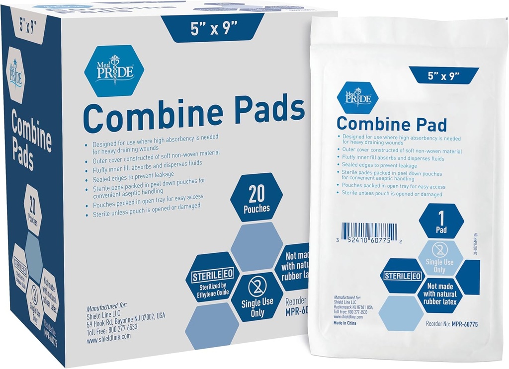 MED PRIDE Nonstick Sterile Abd Combine Pads 5x9 dalam Extra Absorbend Dressing Bedah untuk Heavy Leakage (40 Count)