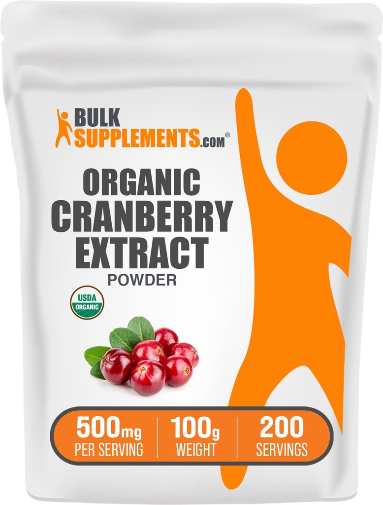 BulkSuppliments.com Organic Cranberry Extract powder - Organic Cranberry Flavoring Powder, Sourced from Valcinium Macrocarpon Fruit - Vegan & Gluten Free, 500mg per Serving, 100g (3.5 oz) (Paket 1)