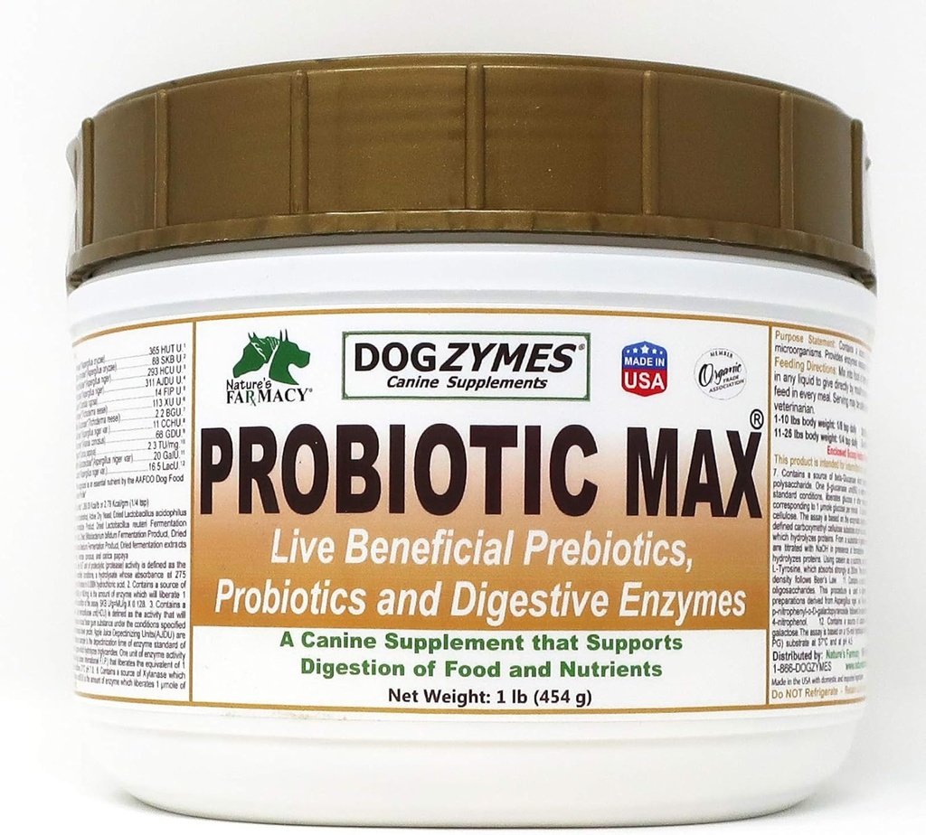 dogzymes Probiotic Max -10 billion CFU Progetic, Pregities, Digetical Enzymes - Relieves Diare, Upset Stomach, Constipation, Gas, Allergy, Imunitas & Overall Health (1 pound)