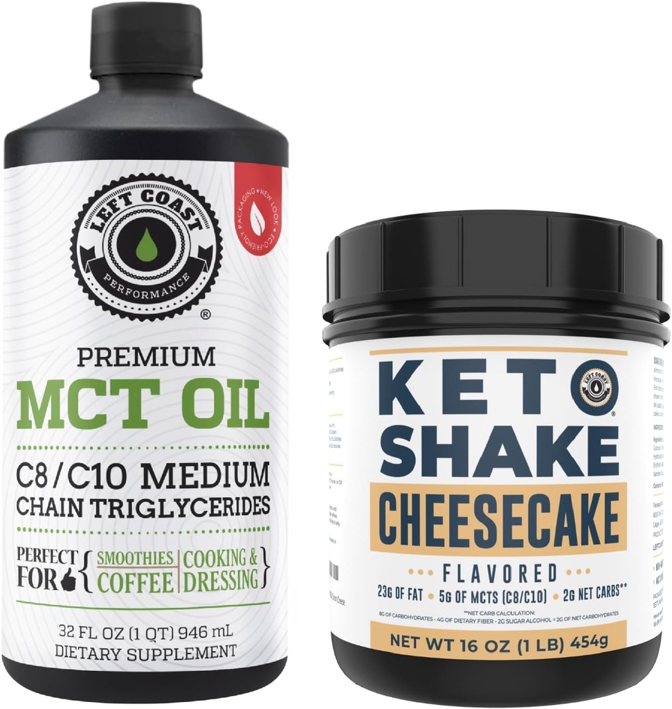 Performance Pantai Kiri 100% Koconut MCT Oil Liquid, 32oz + Cheesecake Keto Meal Replacement Shake, 16oz