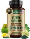 Peralatan Superfood Capsules Organik Super Hijau - Spirulina, Chlorella, Wheatgrass, Kale Powder, Sulforaphane, Antiokhidants - Gut Health, Dibuble, Energy, Immunity Dukungan - 120 Vegan Capsules
