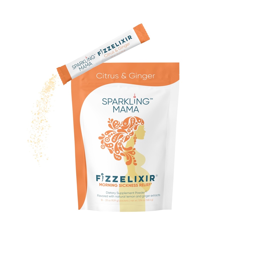 SPARKLING MAMA: minuman pagi, obat penenang Effervescent Mix Settles The Stomach, Pregnancy, Trim 1, IBS, Nausea, USA Made (Vitamin B6, Magnesium & Folic Accid), Citrus & Ginger 18 Sticks