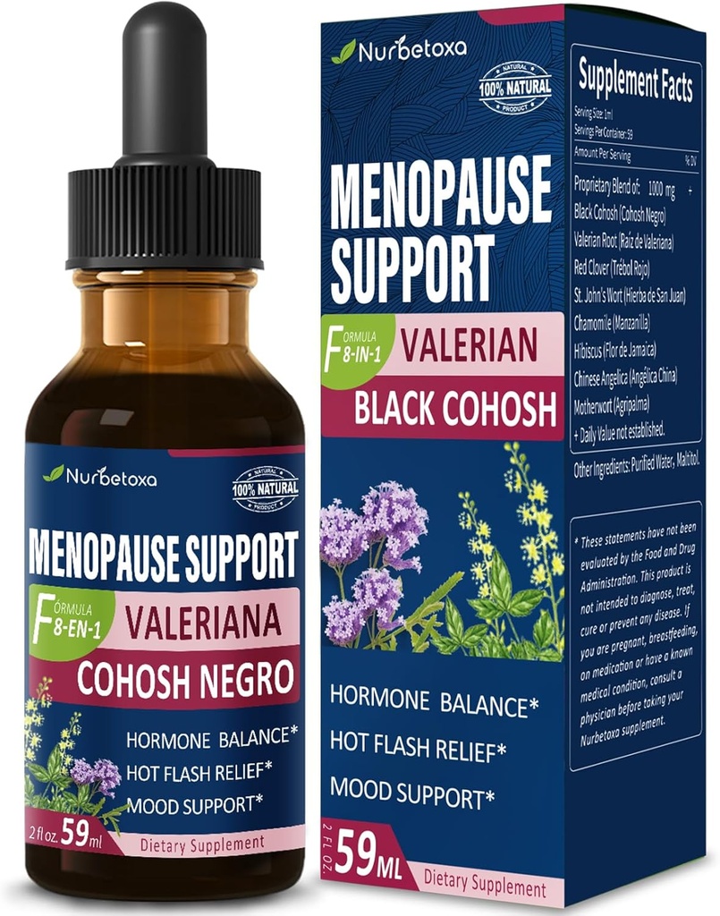 Tambahan Diet Menopause Dukungan Drops, Estroven Menopause Relief Tincture untuk Hot Flashes & Night Sweats dengan Black Cohosh, Valerian. 2oz