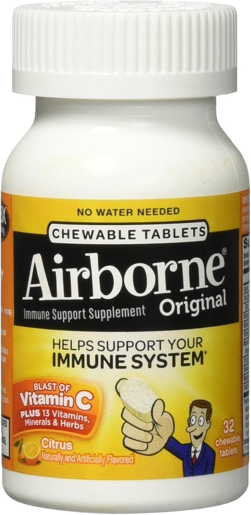 Air borne Citrus Chewable Tablet, 32 count - 100mg dari Vitamin C - Imune Dukungan Suplemen (Packaging May Vary)