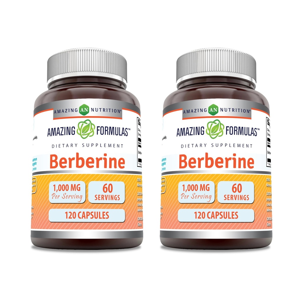 Amazing Formulas Berberine 10000mg Per Serving Capsules Suplemen 124; Non GMO 124; Gluten Free Alav14; Made in USA (120 124; 2 Pack)