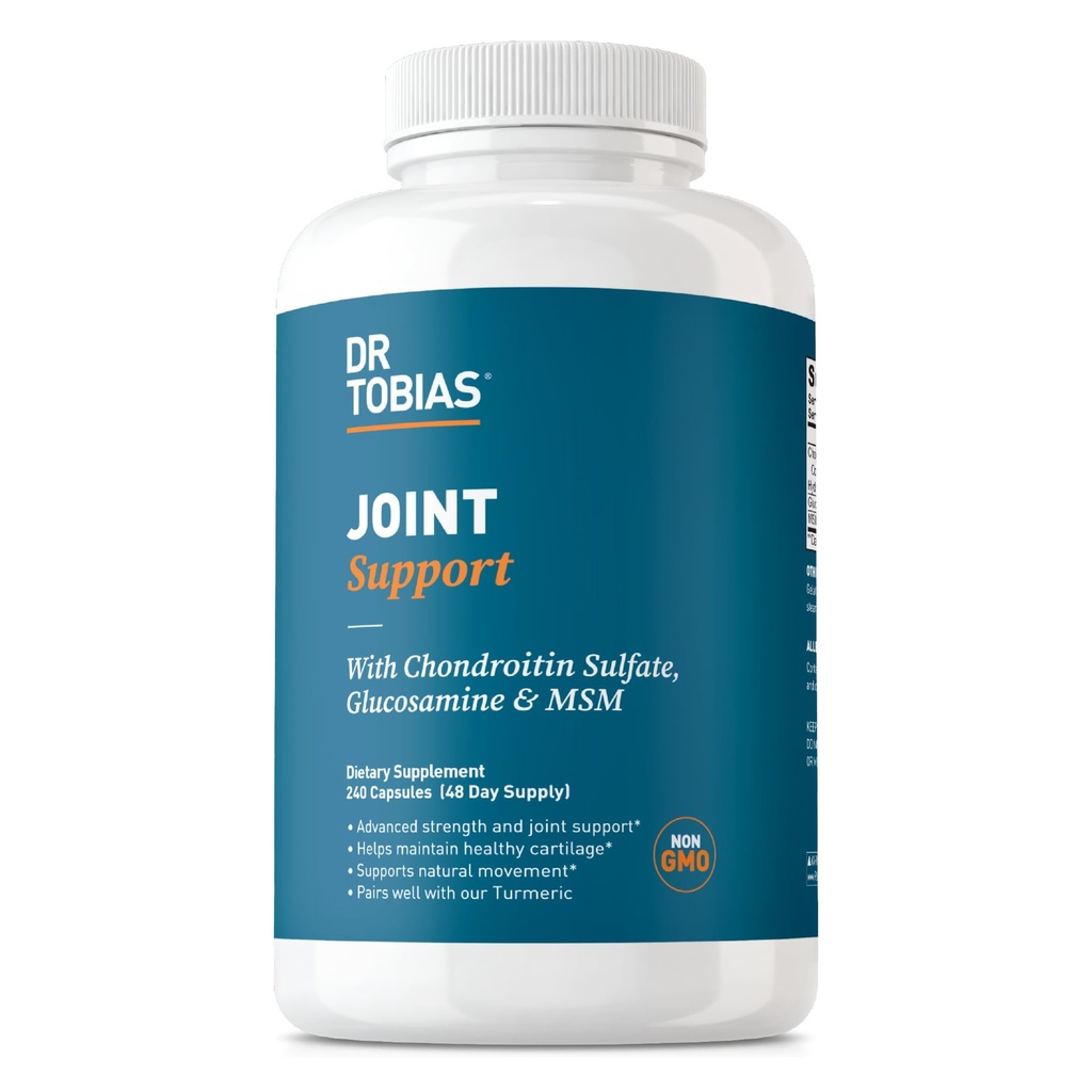 Dr. Tobias Dukung Support dengan Glucosamin Chondroitin MSM, Pasokan Jaringan Konektif, Fungsi & Fleksibilitas, Tambahan Suplemen Gabungan untuk Pria & Perempuan, 240 Kasules
