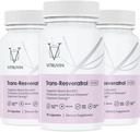 Vitruvin Trans- Resveratrol 500mg, 3 Bottles Pack, Vegan, Non- GMO, Gluten- Free, Gyatin- Free.