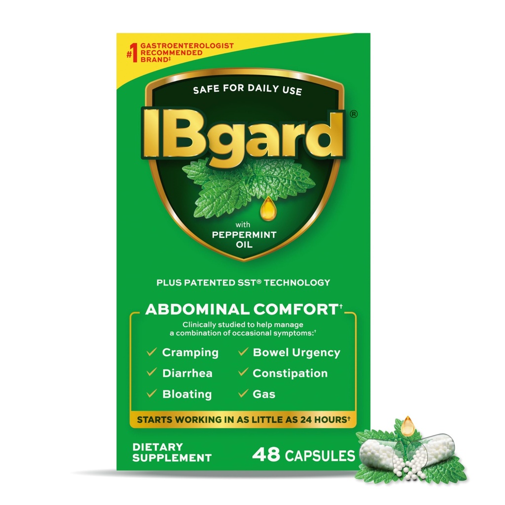 IBgard Gut Suplemen Kesehatan, Katup Minyak Peppermint untuk Kenyamanan Abdominal, 48 Kapsul