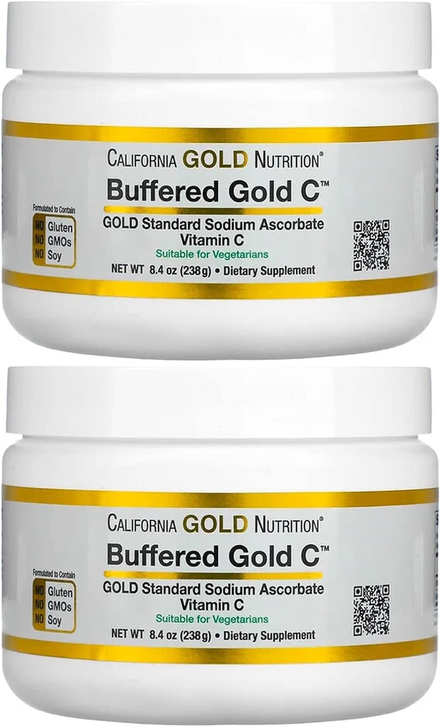California Gold Nutrition Buffered Vitamin C Powder, Non-Acidic, Gold C, USP Grade Sodium Ascorbate, Sustable for Vegan and Vegetarians, 8.40 oz (238 g), 2 Pack