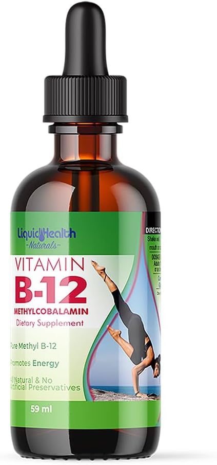 LIQUIDHEALTH Vitamin B12 Methylcobalamin Liquid Drops with Sublinual Hydroxocobalamin - Boost Energy, Dukung Immune System, Improve Memory & Concentration - Made in The USA, Vegan, Non-GMO (2 Oz)