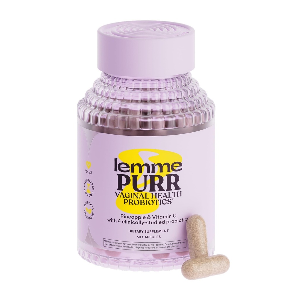 Lemme Purr Vaginal Propolecite for Women - Promoses pH Saldo, Healthy Vaginal Odor & Urinary Tract Health w / Laccoillus Blend, Clinical Tested Strains, Pineapple & Vitamin C - 60 Vevgie Capsules