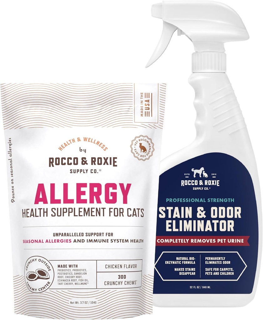 Rocco & Roxie Cat Allergy Suplemen & Stain & Odor Eliminator Bundle