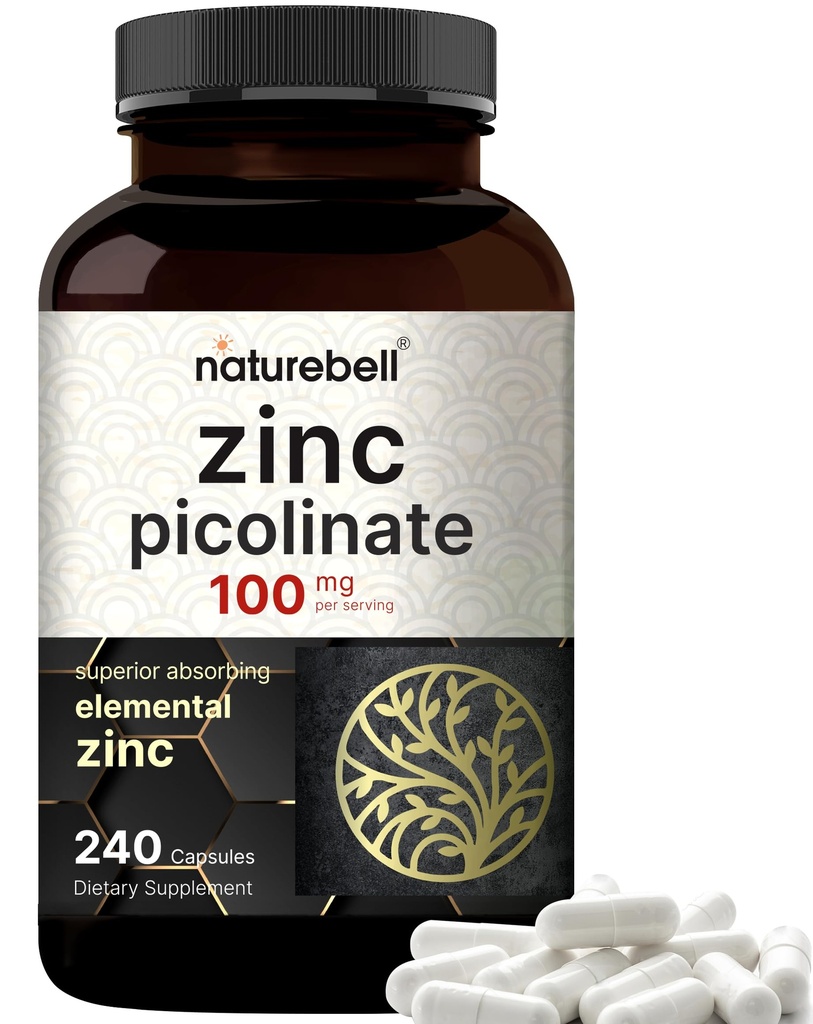Potensi Tinggi Zinc Picolinate 100mg - 240 Capsules, Biovailable Form of Zinc untuk Dukungan Imune dan Kesehatan Skin - Non-GMO dan Gluten