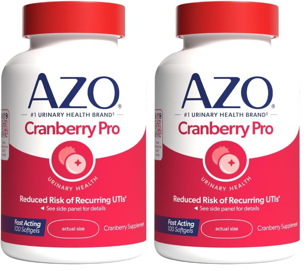 AZO Cranberry Pro Tract Health Supplement 600mg PaCRAN, 1 Serving: Lebih dari 1 Glass of Cranberry Juice, Sugar Free Cranberry Pil, Non- GMO 100 Softgels (Paket 2)