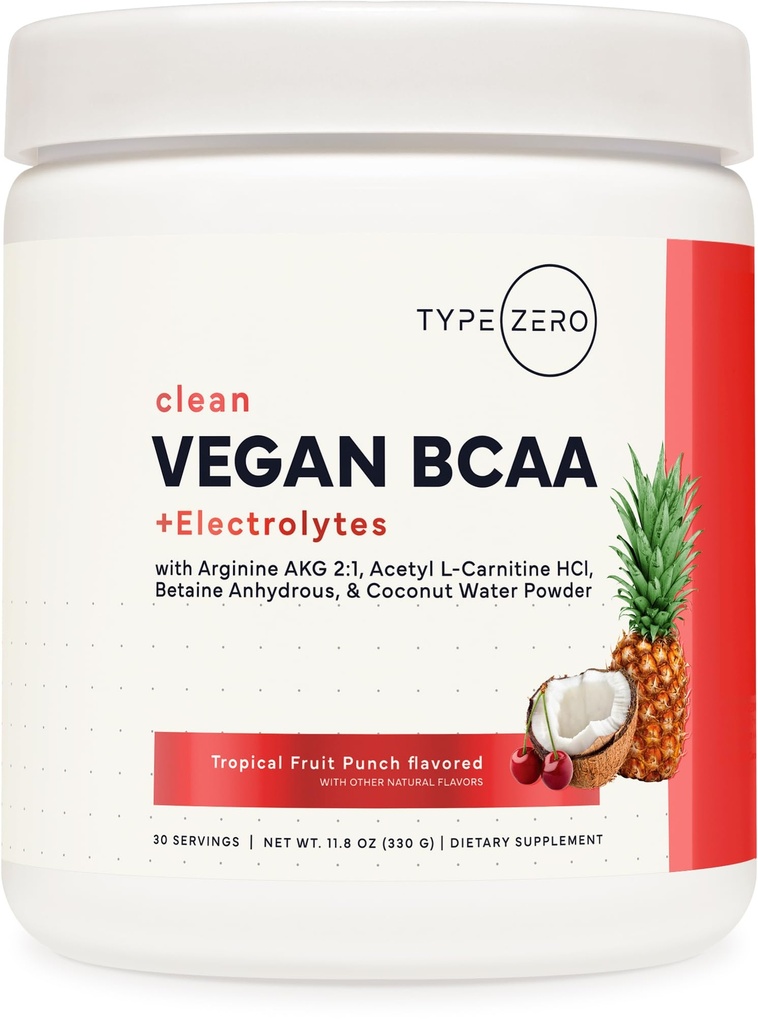 Tipe Zero Ultra Clean Vegan BCAA Powder + Electrolytes (Tropical Fruit 12.6G) 2: 1: 1 Sugar- Free / No Sucralosa BCAas Acids Supplemen - BCAA Vegan Amino Acids Setelah Minuman Kerja, 30