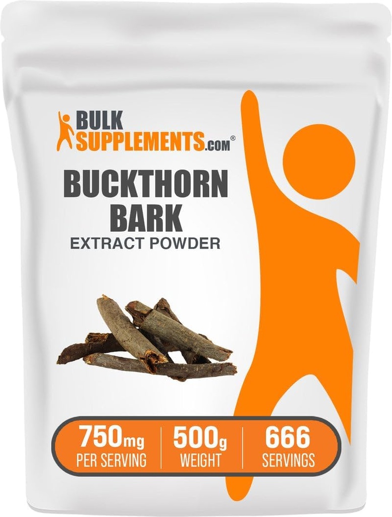BulkSuplements.com Buckthorn Bark Extract Powder - Buckthorn Bark Powder, Herbal Suplemen - Vegan & Gluten Bebas, 750mg per Serving, 500g (1,1 pon) (Paket 1)